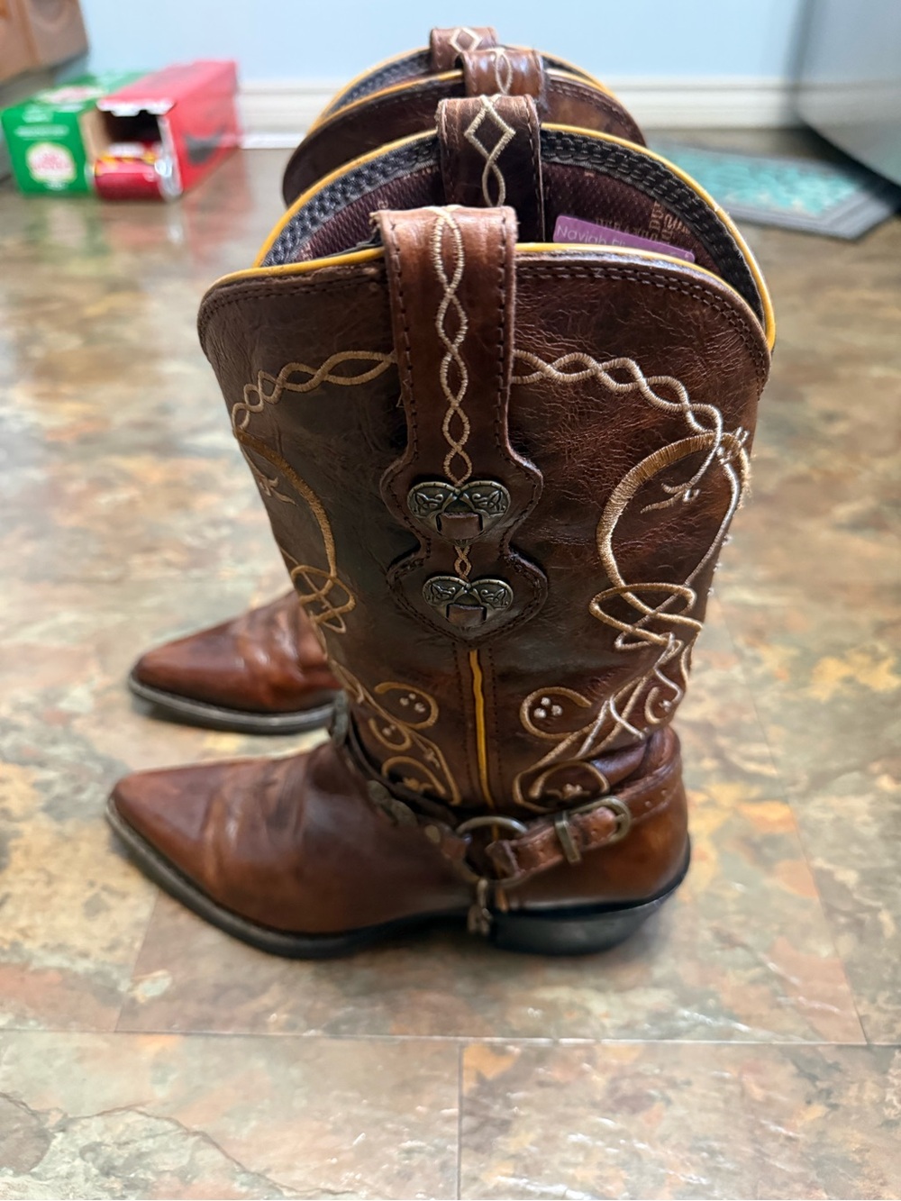 Durango Brown Leather Western Harness Heeled Boots